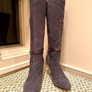Gray suede boots from WHBM, 3” heel, size 8-1/2. Never worn.
